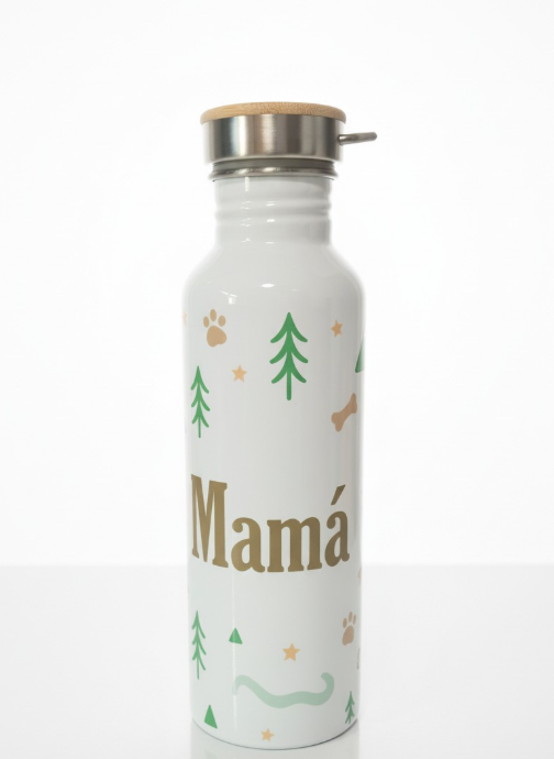 Botella blanca personalizada “Mamá” con el diseño Kamewaii