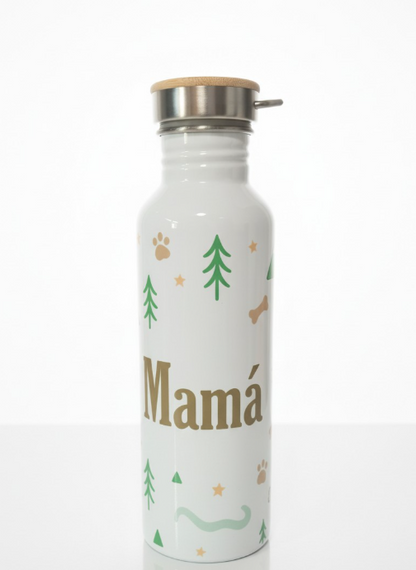 Botella blanca personalizada “Mamá” con el diseño Kamewaii