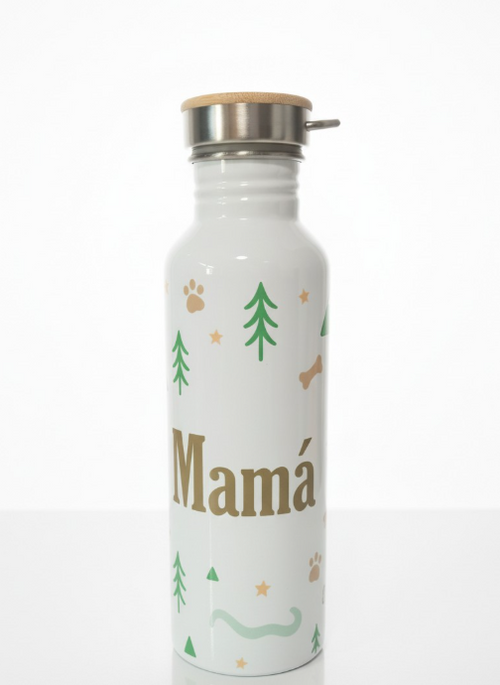 Botella blanca personalizada “Mamá” con el diseño Kamewaii
